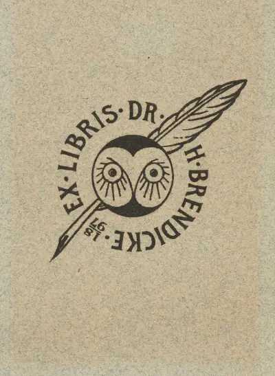 Bookplate of Dr. H. Brendicke, Adolf Matthias Hildebrandt