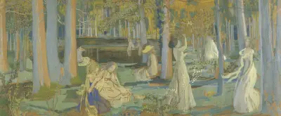 Skiss till 'Jeu de volant'; Den heliga skogen av Maurice Denis