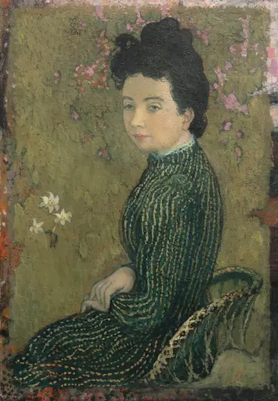 Eva Meurier in a Green Dress av Maurice Denis