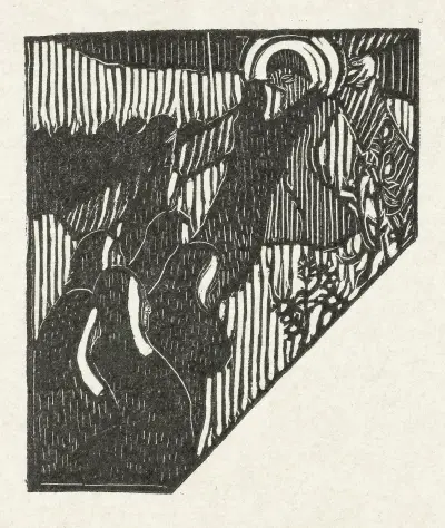 Illustratie met kruisdraging van Christus en nonnen bij gedicht in dichtbundel Sagesse van Paul Verlaine av Maurice Denis