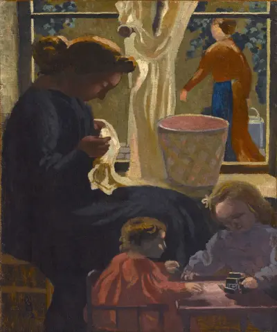 Intimitet eller kvinnan som syr vid fönstret av Maurice Denis