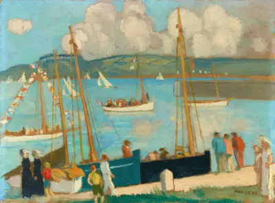 Regattor i Perros-Guirec, vy över hamnen av Maurice Denis