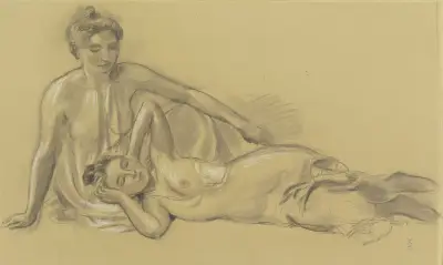 Två kvinnliga nakenstudier av Maurice Denis