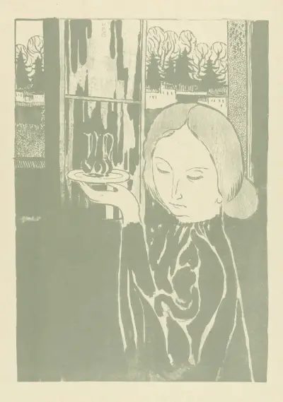 Vrouw met waterkan op dienblad av Maurice Denis