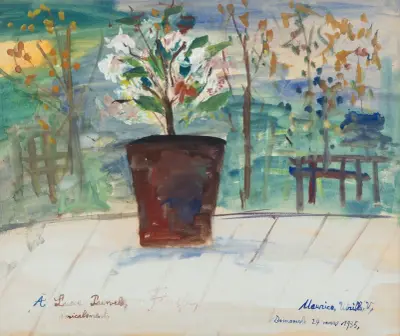 Pot de fleurs sur un fond de paysage av Maurice Utrillo