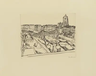 Pohled na město s „Eiserner Steg“ (Železný most), 1923 – Nr. 1, Max Beckmann