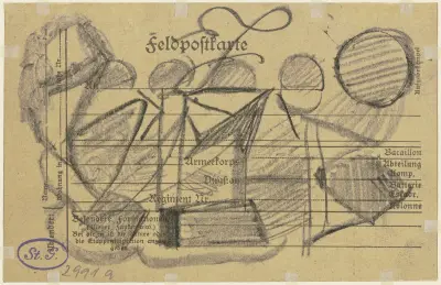Feldpostkarte mit abstrakter Krakelzeichnung av Max Beckmann