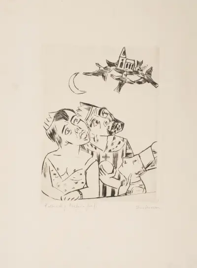King Jerum, Queen Würgipumba, Ursulus and the Flying Church av Max Beckmann