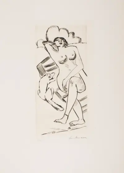 Nude and Cat on the Beach av Max Beckmann