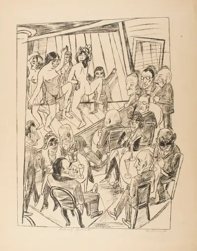 Striptease, plate 4 from the series ‘Trip to Berlin 1922’ av Max Beckmann