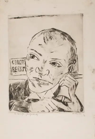 The Barker (Self-Portrait), plate 1 from the portfolio ‘The Annual Fair’ av Max Beckmann