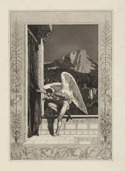 Amor anländande (Amor och Psyche, Opus V, blad 12) av Max Klinger
