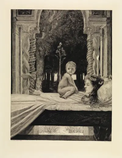 Mor och barn (Död mor) (Om döden, andra delen, Opus XI, blad 9) av Max Klinger
