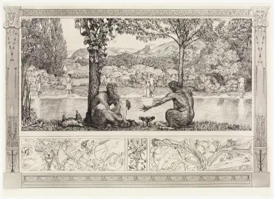 Narcissus a Echo I (Záchrana Ovidiových obětí, Opus II, list 7), Max Klinger