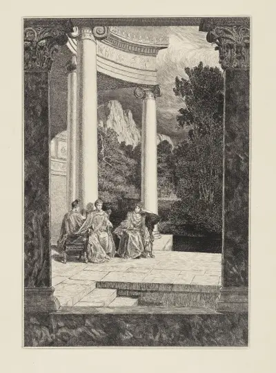 Psyche och hennes systrar (Amor och Psyche, Opus V, blad 18) av Max Klinger