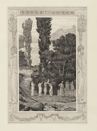 Psyche vandrare (Amor och Psyche, Opus V, blad 28) av Max Klinger