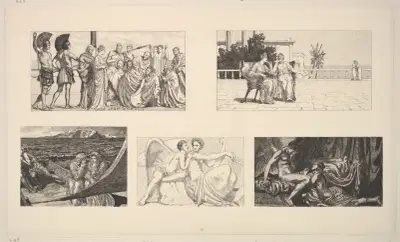 Psyche Wird Vom Volk Verehrt; Psyche Bei Ener Der Schwestern; Die Schwestern Auf Der Heimfahrt; Amor und Apollo; Amor Und Psyche av Max Klinger