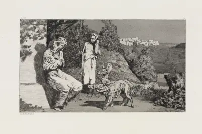 Pyramus und Thisbe II (Rettungen Ovidischer Opfer, Opus II, Blatt 3) av Max Klinger