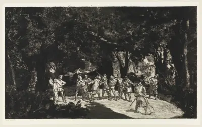 Simplicius unter den Soldaten (Intermezzi, Opus IV, Blatt 9) von Max Klinger