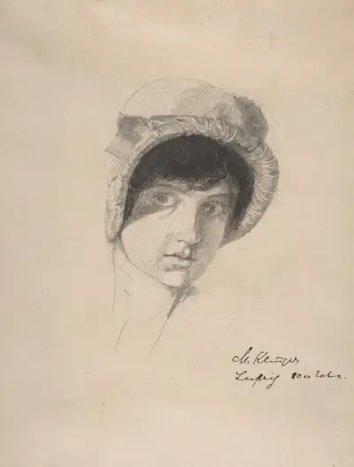 The Head of a Young Woman Wearing a Bonnet Max Klinger von Max Klinger