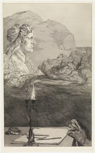 Titelblatt (Malerische Zueignung ; Anrufung) (Rettungen Ovidischer Opfer, Opus II, Blatt 1 [1b]) av Max Klinger