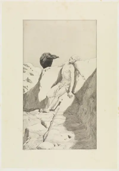 Wanderers Ende (Sterbender Wanderer) (Radierte Skizzen, Opus I, Blatt 7) von Max Klinger