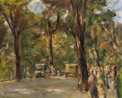 Allé med promenerande och automobiler av Max Liebermann