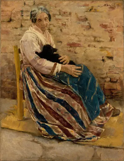 An Old Woman with Cat av Max Liebermann