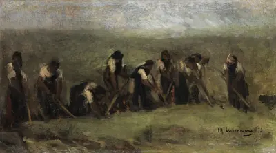 Arbetare på betfältet (oljestudie) av Max Liebermann