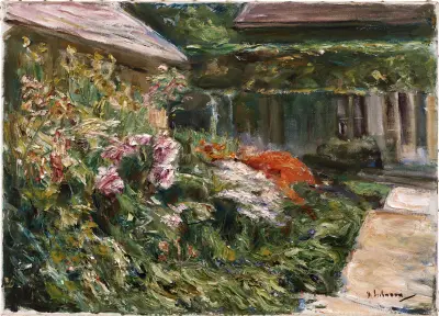 Blommande buskar vid trädgårdsskjulen mot nordost av Max Liebermann