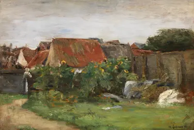 Dorfhäuser mit Sonnenblumen av Max Liebermann