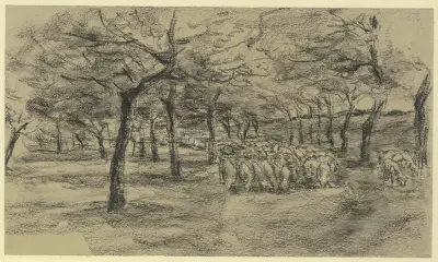 Flock av får på en aveny av Max Liebermann