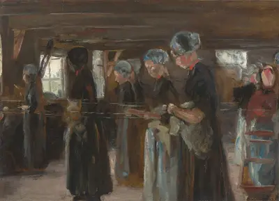 Kompositionsstudie till Linberedningsladan i Laren av Max Liebermann