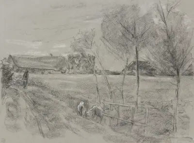Lantväg i Holland, framtill två getter av Max Liebermann