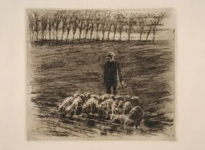 Fårflock vid vattningsstället av Max Liebermann