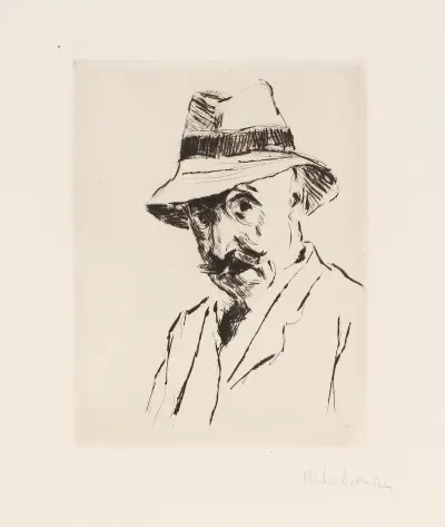 Självporträtt med hatten på huvudet av Max Liebermann