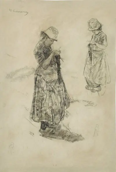 Stickande flicka (Girls Knitting) av Max Liebermann