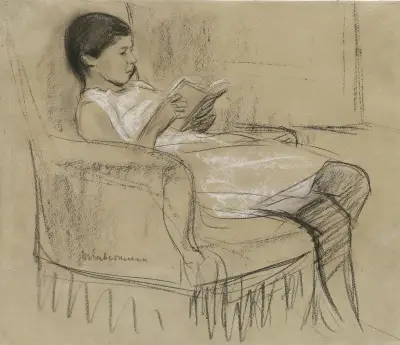 Konstnärens dotter Käthe läsande i en stol av Max Liebermann