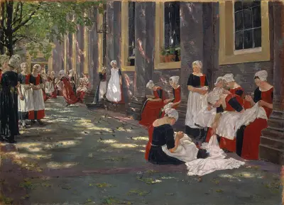 The Courtyard of the Orphanage in Amsterdam av Max Liebermann