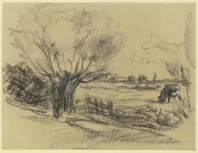 Äng med boskap, en hamlad pil i förgrunden av Max Liebermann