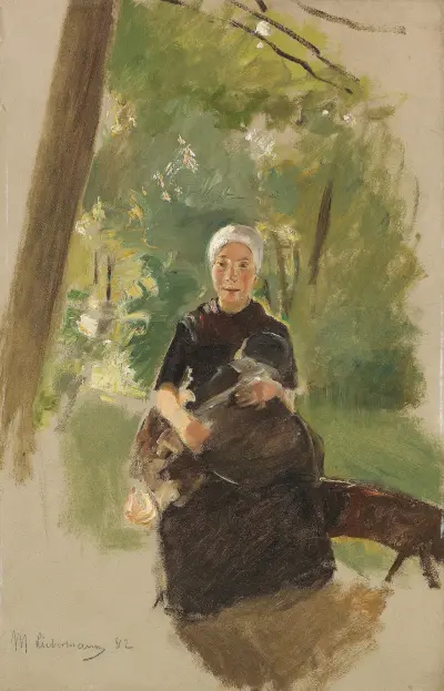Ung mor under träd av Max Liebermann