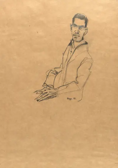 Bildnis eines Mannes in Halbfigur av Max Oppenheimer