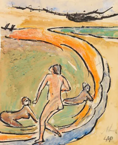 Badende an der Buhne, Hermann Max Pechstein