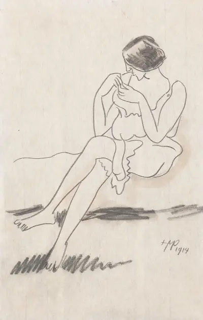 Beim Trägerknöpfen, Hermann Max Pechstein