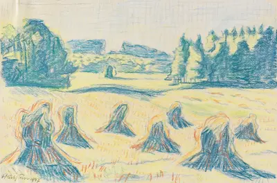 Blue corn stalks in a forest meadow, Hermann Max Pechstein