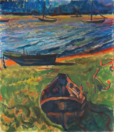 Boats at Dangasterpriel, Hermann Max Pechstein