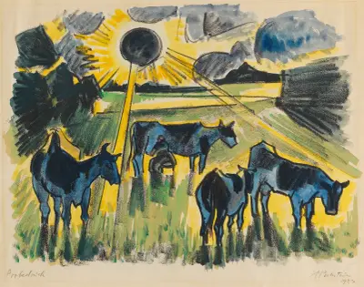 Cows in the pasture, Hermann Max Pechstein