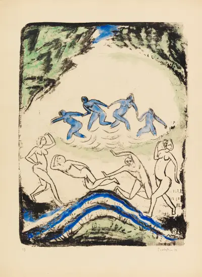 Dancers and bathers at the forest pond, Hermann Max Pechstein