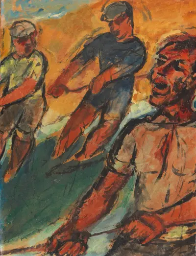 Fisherman pulling net, Hermann Max Pechstein