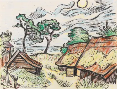 Fishermen’s houses in Ückeritz av Hermann Max Pechstein